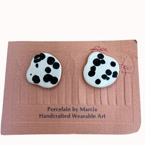 Porcelain By Marcia Handcrafted Black & White Polka Dot Earrings